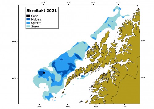 !rets skreikart: Lite skrei  se p innsiden av Lofoten. (Kart: Malin Lie Skage / HI)