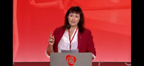 !Monica Nilsen, p talerstolen under Aps landsmte fredag.