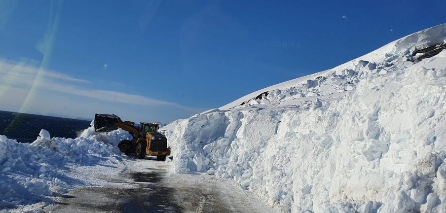 Stor snøskred sør for Repvåg - Kolonne forbi rasstedet Stor snøskred sør for Repvåg - Kolonne forbi rasstedet